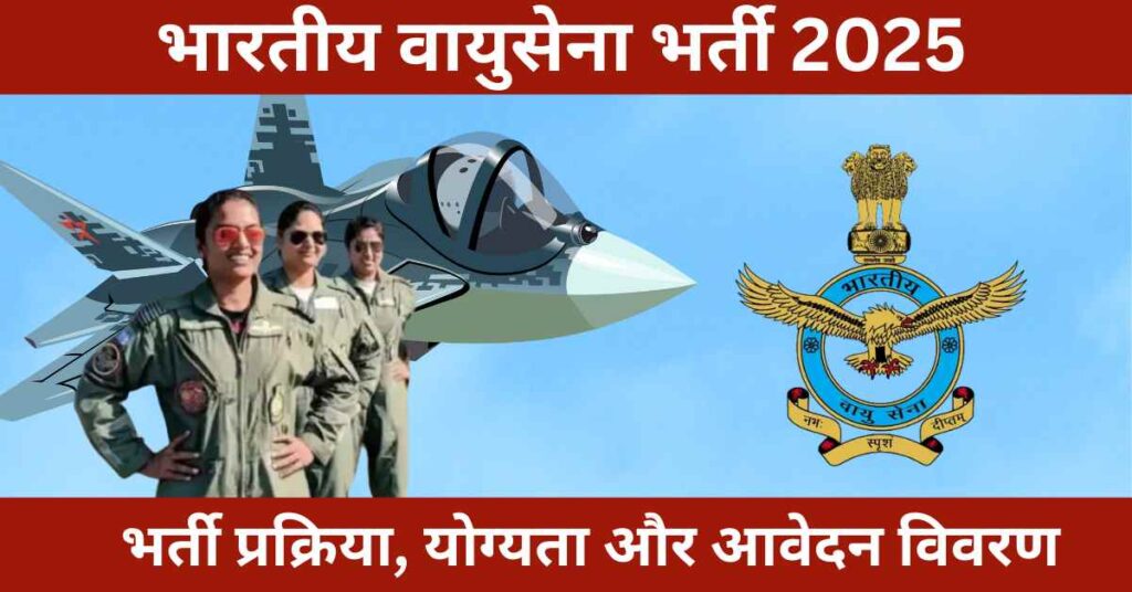 Indian Air Force Agniveer Vayu recruitment 2025 image showing youth applying online and preparing for IAF written exam and physical test