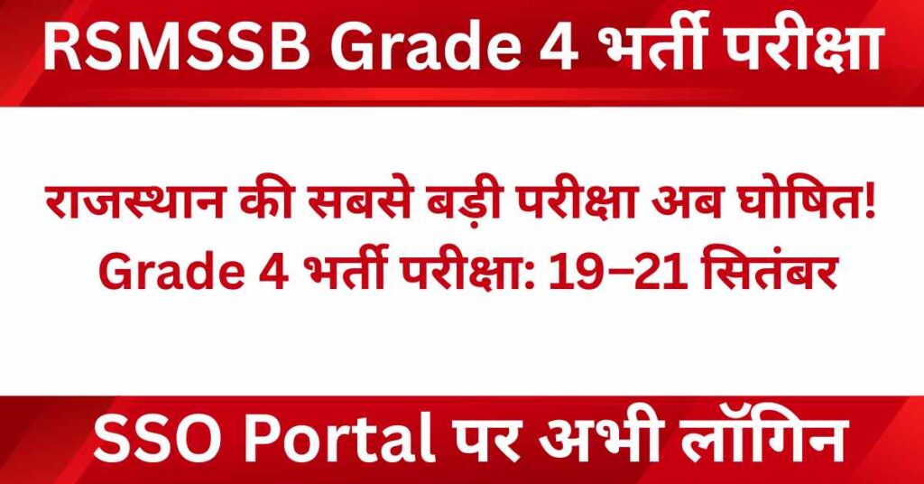 Rajasthan Grade 4 Recruitment Exam 2025 to be held from 19 to 21 September; last date to withdraw application is 24 July as per RSMSSB update.