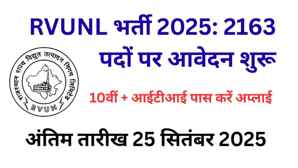 RVUNL Recruitment 2025 notification for 2163 vacancies in Rajasthan electricity department, apply online by 25 September